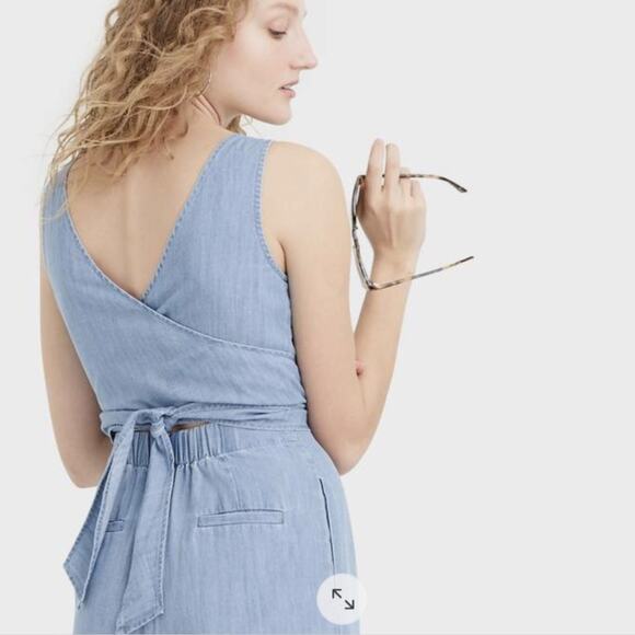 J. Crew Woman's Chambray Wide Leg Wrap Jumpsuit Size 8 - Picture 5 of 11